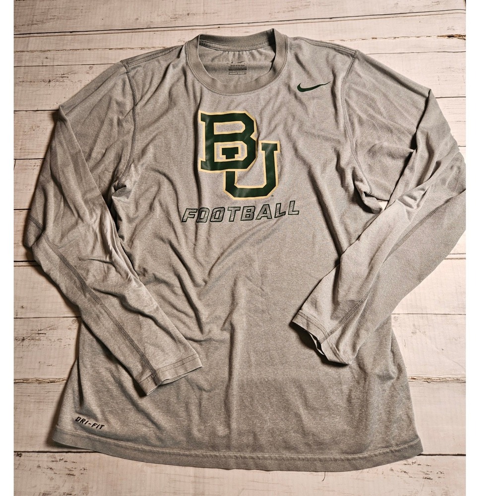 Nike Baylor Bears Football Dri-FIT Long‎ Sleeve Shirt Mens Small Gray BU NCAA